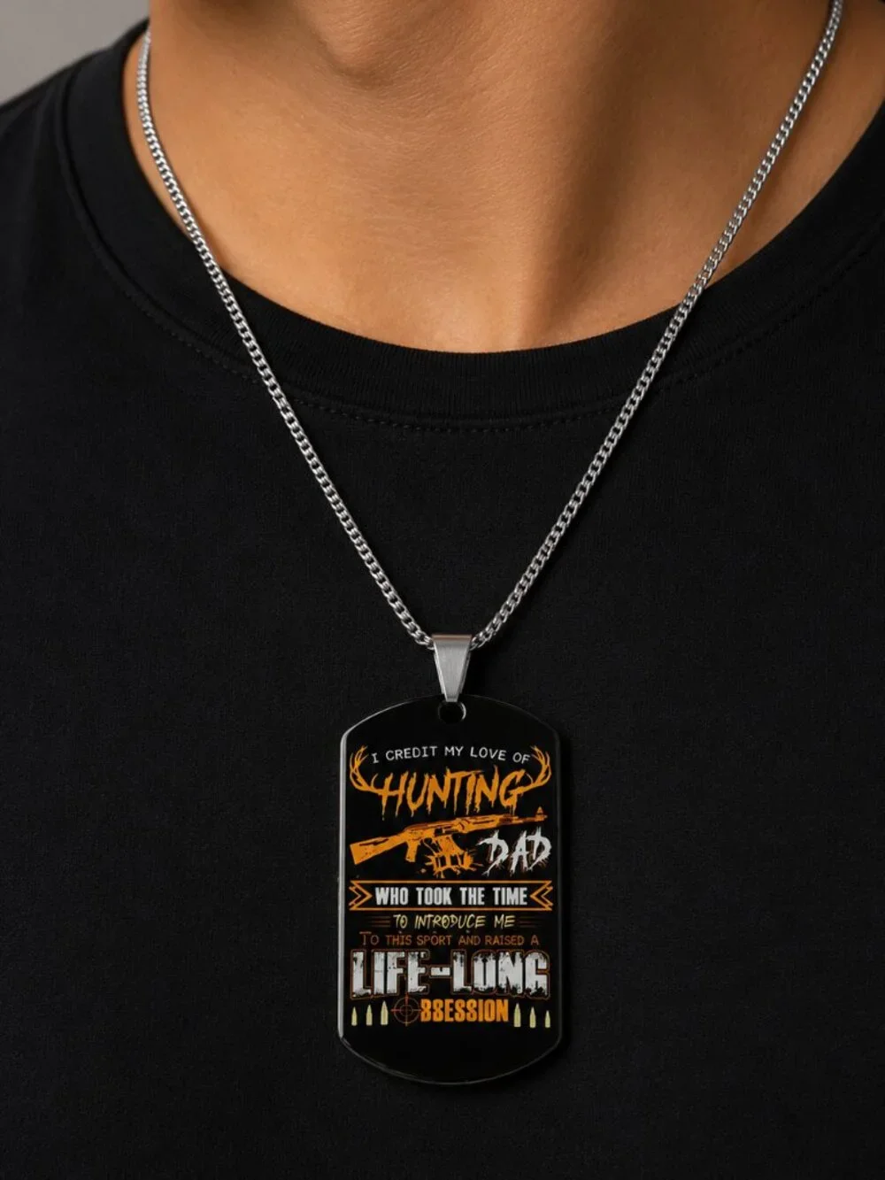Hunting Dad Dog Tag Necklace – Stainless Steel Hunter Gift Pendant for Men